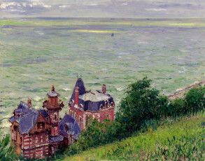Картинка рисованное живопись виллы в турвиле gustave caillebotte дома небо море пейзаж