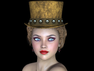 Картинка 3д+графика портрет+ portraits шляпа фон взгляд девушка