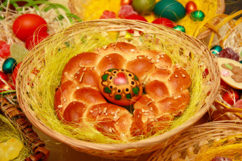 Картинка праздничные пасха корзинка яйца выпечка
