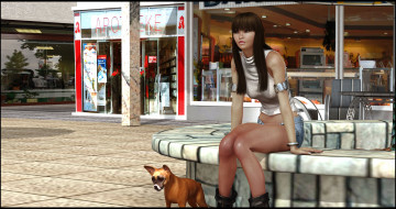 Картинка 3д+графика люди+ people взгляд девушка собака фон