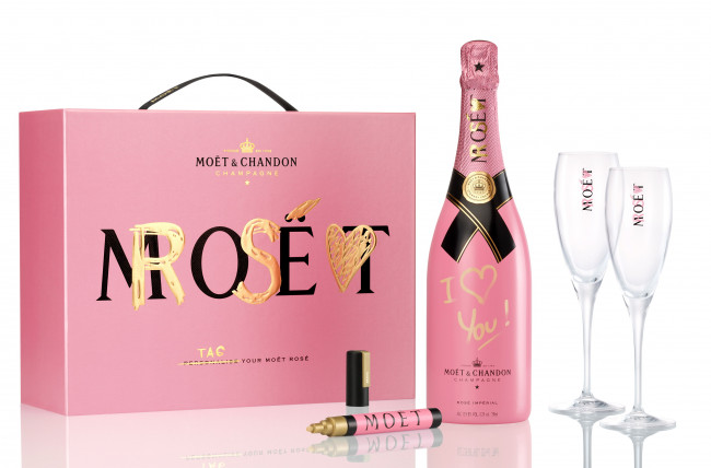 Обои картинки фото бренды, moet & chandon, розовое, бокалы, шампанское