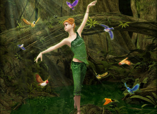 Картинка 3д+графика эльфы+ elves птицы эльфийка фон девушка взгляд