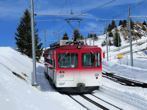 Обои картинки фото техника, трамваи, снег, горы