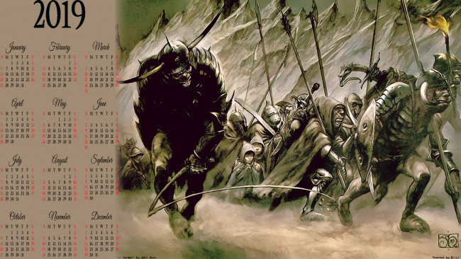 Обои картинки фото календари, фэнтези, существо, оружие, гоблин, войско