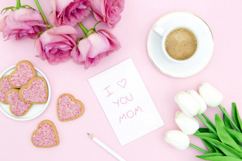 Картинка праздничные день+святого+валентина +сердечки +любовь розы тюльпаны печенье признание