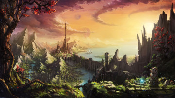 Картинка фэнтези пейзажи замок горы море