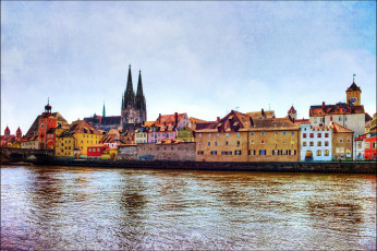 Картинка города регенсбург германия собор дома река