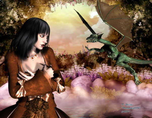 Обои картинки фото 3д, графика, fantasy, фантазия, девушка, дракон