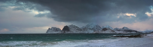 Обои картинки фото lofoten, islands, norway, природа, моря, океаны, панорама, горы, норвежское, море, норвегия, лофотенские, острова