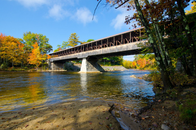 Обои картинки фото природа, реки, озера, мост, осень, америка