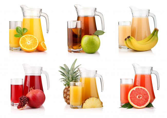 Обои картинки фото еда, напитки, сок, фрукты, апельсины, гранат, бананы, яблоки