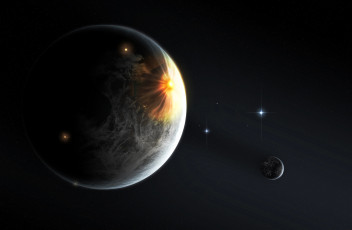 Картинка космос арт планета звезды небо спутник свет