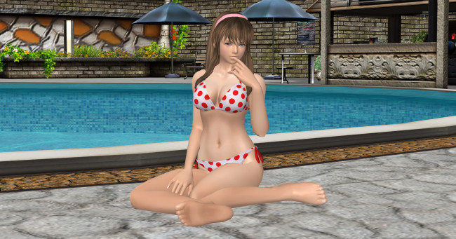 Обои картинки фото 3д графика, аниме , anime, девушка, бассейн, фон, взгляд