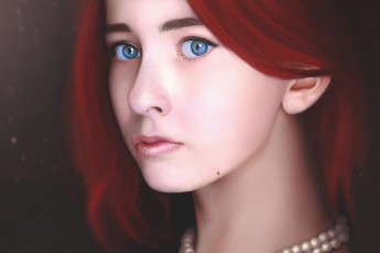 Картинка рисованное люди бусы лицо арт красные волосы взгляд девушка