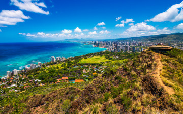 обоя diamond head hawaii, города, - панорамы, побережье