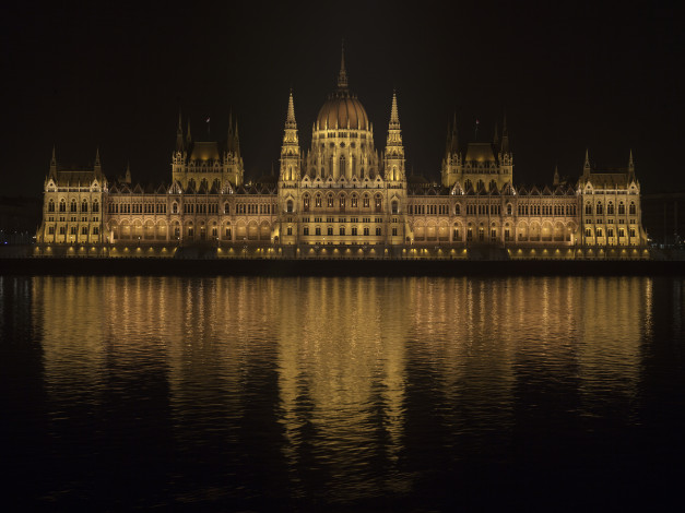 Обои картинки фото города, будапешт , венгрия, ночь, дворец