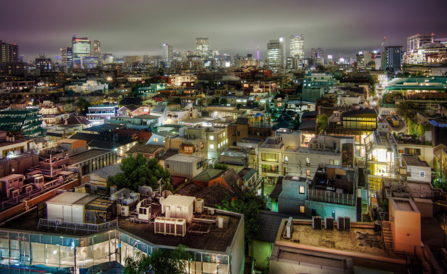 Обои картинки фото города, - огни ночного города, панорама, trey ratcliff, крыши, здания, подсветка