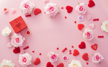Картинка праздничные день+святого+валентина +сердечки +любовь сердечки розы