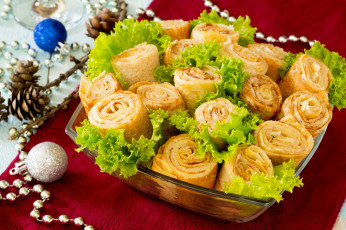 Картинка еда блины +оладьи зеленый салат рулетики закуска