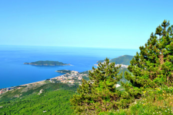Картинка Черногория будванская ривьера природа побережье горы трава море адриатика остров