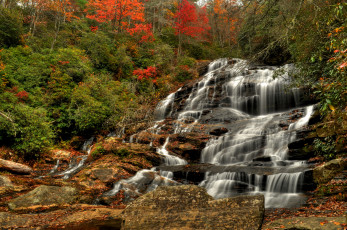 обоя природа, водопады, вода, камни, поток, осень
