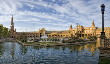 Картинка севилья испания города вода фонари дворец