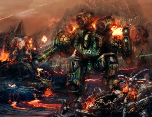 Картинка фэнтези роботы +киборги +механизмы огонь война механизмы вертолет