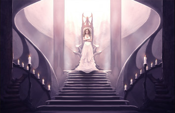 Картинка фэнтези девушки свечи трон девушка платье белое