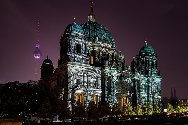 Обои картинки фото berlin, города, берлин , германия, ночь, башня