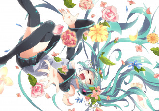 Картинка аниме vocaloid hatsune miku арт девочка цветы