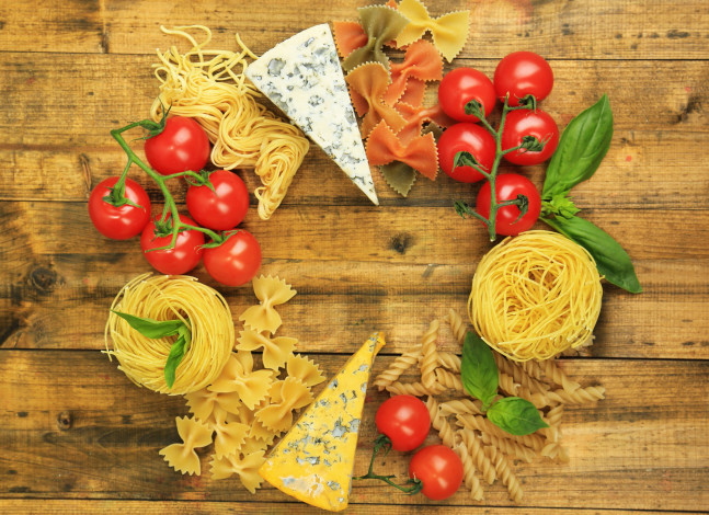 Обои картинки фото еда, разное, сыр, помидоры, макароны, томаты, спагетти