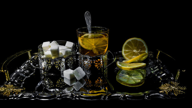 Обои картинки фото еда, напитки,  Чай, натюрморт, сахар, чай, лимон