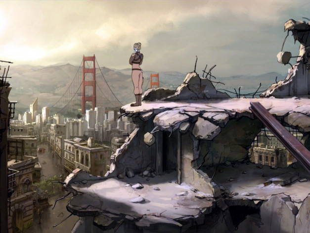 Обои картинки фото видео игры, a new beginning, мост, развалины, город, девушка