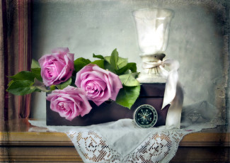 Картинка цветы розы компас салфетка бокал