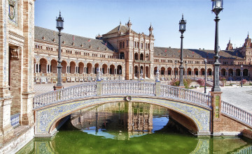 Картинка севилья испания города архитектура мостик пруд площадь