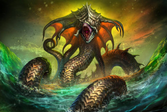 Картинка фэнтези существа морской змей море edikt art sea snakes