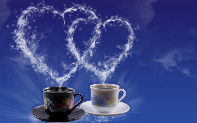 Обои картинки фото праздничные, день святого валентина,  сердечки,  любовь, кофе, сердце, чашка, чай, пар, сердечко, день, святого, валентина