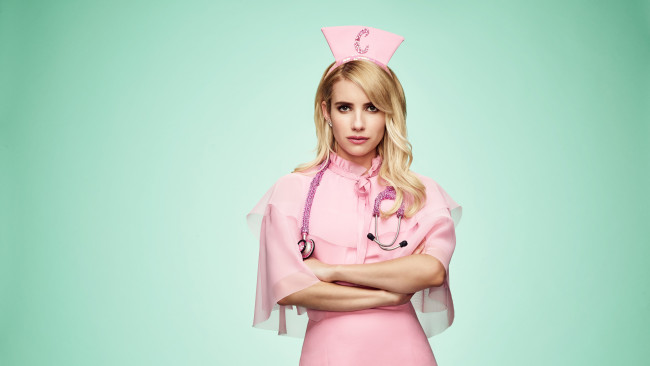 Обои картинки фото девушки, emma roberts, блондинка, чепчик, медсестра, форма, стетоскоп, актриса
