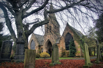 Картинка Часовня отли йоркшир англия города католические соборы костелы аббатства дерево кладбище надгробия