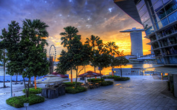обоя singapore, города, сингапур, деревья, закат