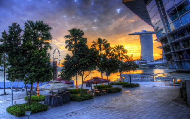 Обои картинки фото singapore, города, сингапур, деревья, закат