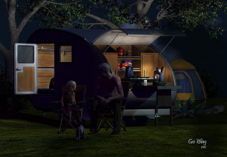 Картинка 3д графика people люди ночь палатка папа сын
