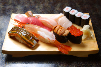 Картинка еда рыба морепродукты суши роллы креветка