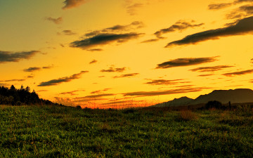 Картинка as the sun sets природа луга луг трава холмы закат