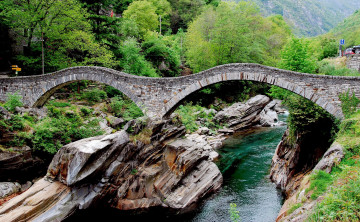 Картинка природа реки озера горы ущелье река мост лес