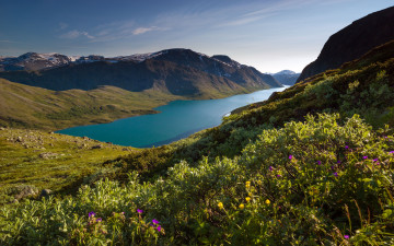 Картинка lake gjende norway природа реки озера озеро гьенде besseggen хребет бессегген норвегия горы