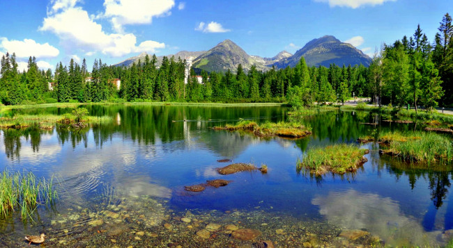 Обои картинки фото природа, реки, озера, горы, лес, озеро, облака
