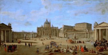 Картинка рисованное живопись ватикан рим город saint peters basilica in rome gaspar van wittel люд площадь пейзаж картина