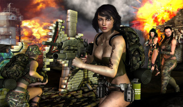 Картинка 3д+графика фантазия+ fantasy девушки оружие взгляд фон