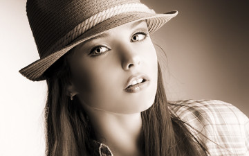 Картинка девушки -unsort+ лица +портреты девушка шляпа взгляд лицо фото волосы сепия рубашка